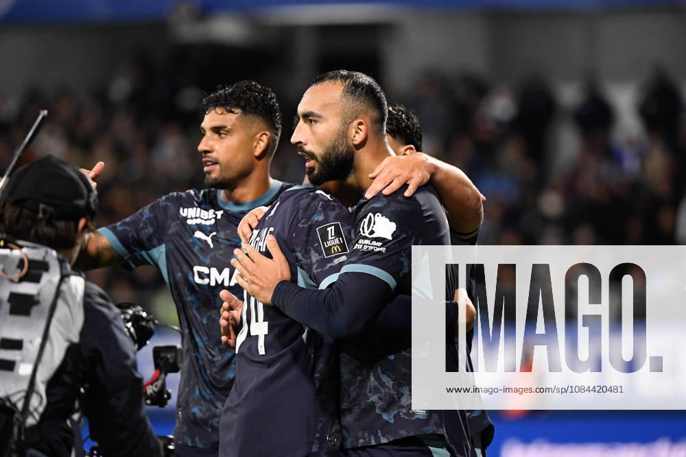 ESTAC Troyes v Olympique de Marseille - Ligue 1 McDonald s 2026 2027 Emerson PALMIERI of Olympique de Marseille and Himad ABDELLI of Marseille celebrate after scores during Ligue 1 McDonald s match between Troyes and Marseille at Stade de l Aube on October 11, 2026 in Troyes, France. Troyes France