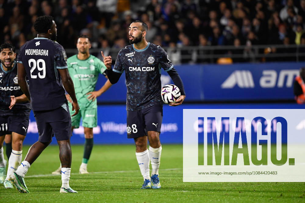 ESTAC Troyes v Olympique de Marseille - Ligue 1 McDonald s 2026 2027 Faris MOUMBAGNA of Marseille and Himad ABDELLI of Marseille celebrate after scores during Ligue 1 McDonald s match between Troyes and Marseille at Stade de l Aube on October 11, 2026 in Troyes, France. Troyes France