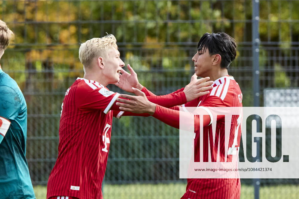 B-Junior Bundesliga DFB Youth League, FC Bayern Munich U17 vs. FC Augsburg U17, Munich FC Bayern, Munich FC Bayern U17, Augsburg FC, Augsburg FC U17, Goal Celebration October 11, 2026, at the FC Bayern Campus in Munich Goal FC Bayern Munich 5–0 NURAJ Skender FC Bayern Munich U17 Left Back No. 11 FCB11 Sportworld FC Bayern Campus Munich Bayern Germany