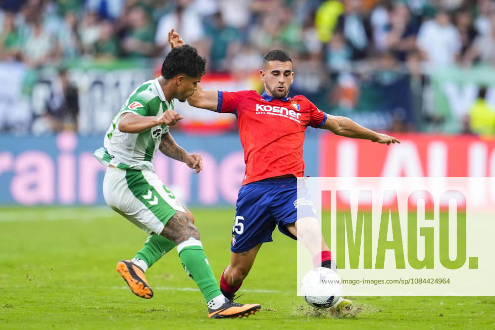 Cucho Hernandez of Real Betis Balompie and Unai Santos of CA Osasuna in action during the Spanish league, LaLiga EA Sports, football match played between Real Betis and CA Osasuna at La Cartuja stadium on October 11, 2026, in Sevilla, Spain. Sevilla Spain - ZUMAa181 20261011_zaa_a181_266