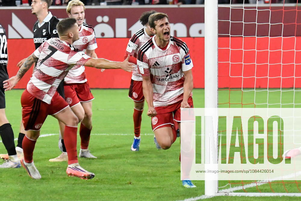 Tim Oberdorf of Düsseldorf 15 celebrates after scoring the goal to make it 1–0 on November 10, 2026 ¢ Soccer ¢ Fortuna Düsseldorf vs. SC Verl, Merkur Spiel Arena, Düsseldorf, DFB and DFL regulations prohibit any use of photographs as image sequences and or quasi-video. NRW, Germany