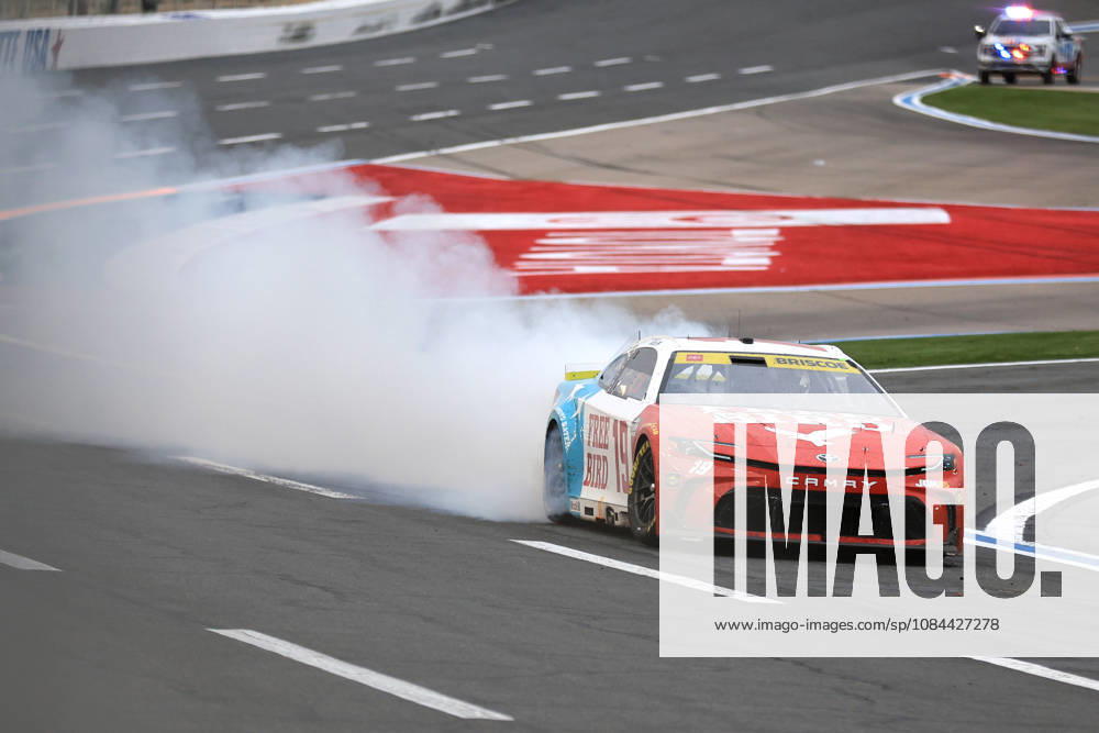 CHARLOTTE, NC - OCTOBER 11: Chase Briscoe ( 19 Joe Gibbs Racing Freebird Spring Water Toyota) celebrates after winning the NASCAR, Motorsport, USA Cup Series Playoffs Bank of America 400 race on October 11, 2026 at Charlotte Motor Speedway in Charlotte, NC. (Photo by Jeff Robinson Icon Sportswire) AUTO: OCT 11 NASCAR Cup Series Playoffs Bank of America 400 Icon261011183400
