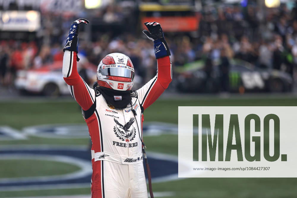 CHARLOTTE, NC - OCTOBER 11: Chase Briscoe ( 19 Joe Gibbs Racing Freebird Spring Water Toyota) celebrates after winning the NASCAR, Motorsport, USA Cup Series Playoffs Bank of America 400 race on October 11, 2026 at Charlotte Motor Speedway in Charlotte, NC. (Photo by Jeff Robinson Icon Sportswire) AUTO: OCT 11 NASCAR Cup Series Playoffs Bank of America 400 Icon261011718400