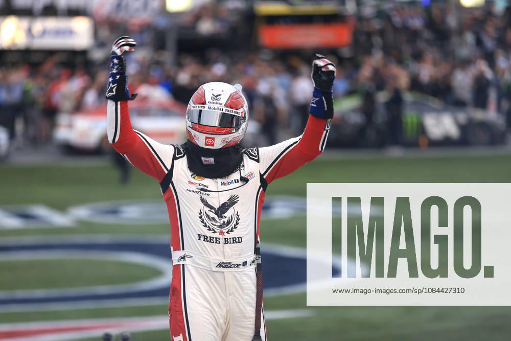 CHARLOTTE, NC - OCTOBER 11: Chase Briscoe ( 19 Joe Gibbs Racing Freebird Spring Water Toyota) celebrates after winning the NASCAR, Motorsport, USA Cup Series Playoffs Bank of America 400 race on October 11, 2026 at Charlotte Motor Speedway in Charlotte, NC. (Photo by Jeff Robinson Icon Sportswire) AUTO: OCT 11 NASCAR Cup Series Playoffs Bank of America 400 Icon261011753400