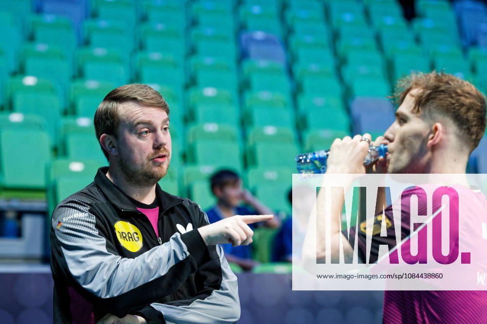 Dustin Gesinghaus, Development Squad Coach for Germany (photo ms1443), at the 2026 European Table Tennis Championships in Ljubljana LJUBLJANA, SLOVENIA, OCTOBER 12, 2026 Dustin Gesinghaus, Development Squad Coach for Germany, photo ms1443, in action at the European Table Tennis Championships at Stozice Arena in Ljubljana, Slovenia. Photo by Manfred Schillings. Ljubljana, Stozice Arena, Lisbon, Slovenia