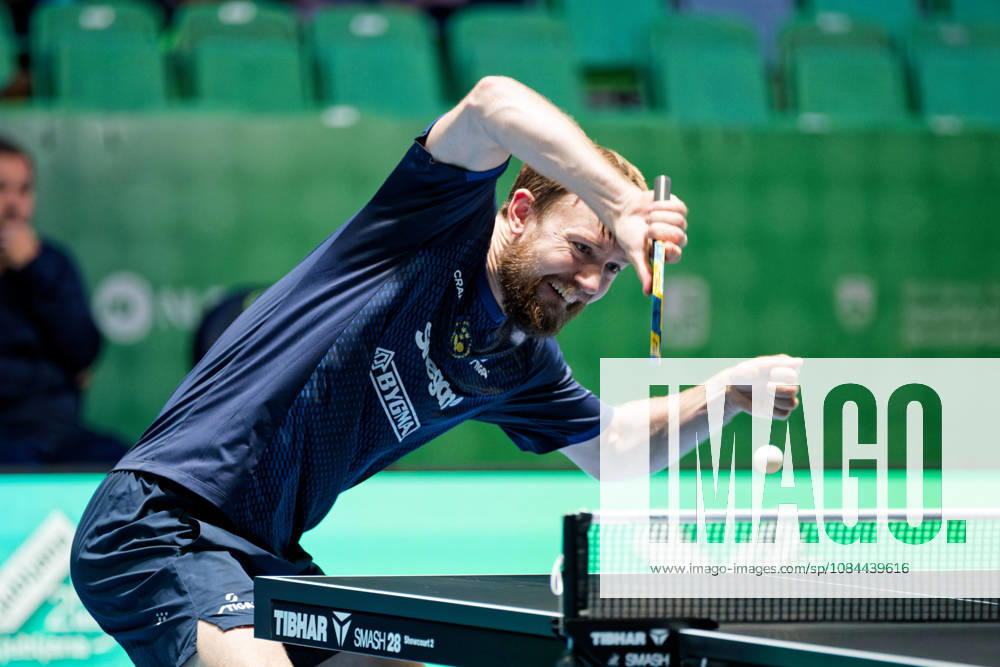 Elias Ranefur of Sweden (photo ms1473b) at the 2026 European Table Tennis Championships in Ljubljana LJUBLJANA, SLOVENIA, OCTOBER 12, 2026 Elias Ranefur of Sweden (photo ms1473b) in action at the European Table Tennis Championships at Stozice Arena in Ljubljana, Slovenia. Photo by Manfred Schillings. Ljubljana, Stozice Arena, Slovenia