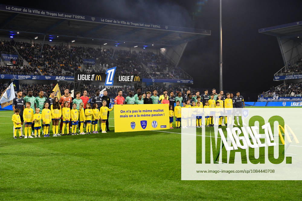 ESTAC Troyes v Olympique de Marseille - Ligue 1 McDonald s 2026 2027 Team of Troyes and Team of Marseille display a banner : display a banner ; On n a pas le meme maillot mais on a la meme passion ! during Ligue 1 McDonald s match between Troyes and Marseille at Stade de l Aube on October 11, 2026 in Troyes, France. Troyes France