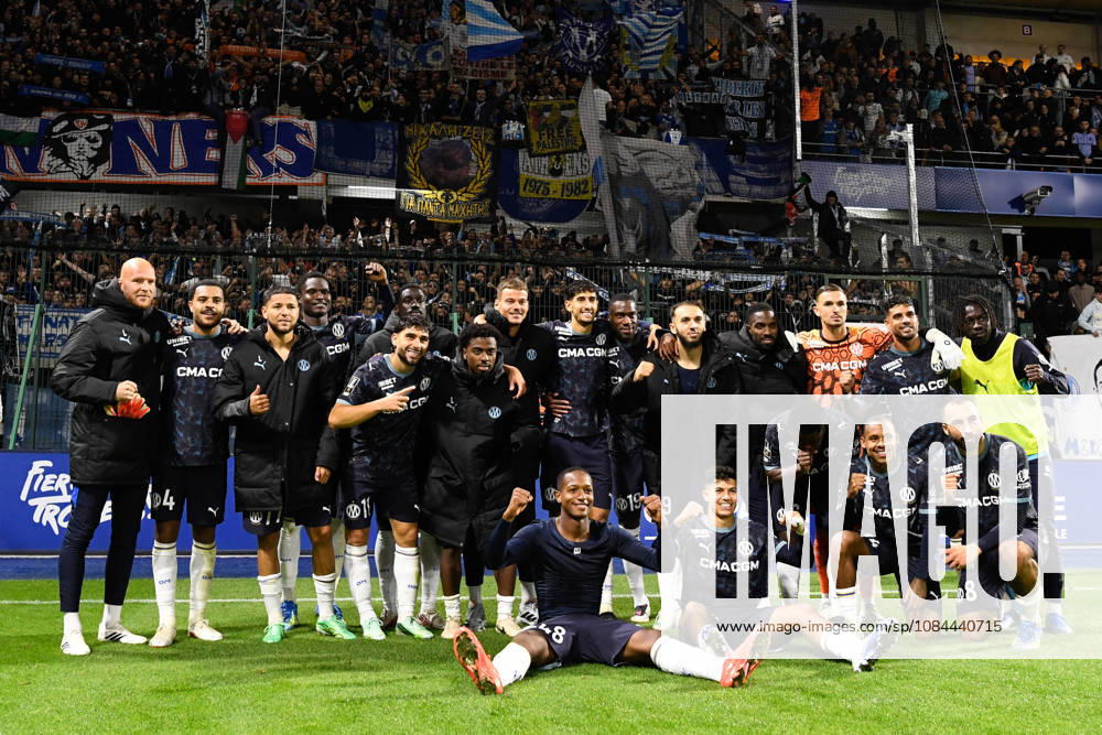 ESTAC Troyes v Olympique de Marseille - Ligue 1 McDonald s 2026 2027 Keyliane ABDALLAH, Himad ABDELLI, Conrad EGAN-RILEY, Amine HARIT, Amine GOUIRI Pand team of Marseille after winner game during Ligue 1 McDonald s match between Troyes and Marseille at Stade de l Aube on October 11, 2026 in Troyes, France. Troyes France