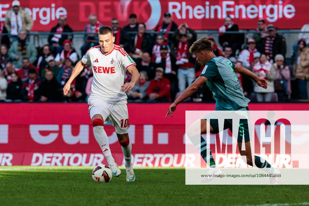 Said El Mala (1. FC Koeln, 10) controls the ball against Jan Leszczynski (Borussia Moenchengladbach, 5) during the Bundesliga match between 1. FC Koeln vs. Borussia Moenchengladbach at Rheinenergie-Stadion on matchday 5 of the 1. Bundesliga on October 11, 2026 in Koeln, Germany. DFL REGULATIONS PROHIBIT ANY USE OF PHOTOGRAPHS AS IMAGE SEQUENCES AND OR QUASI-VIDEO. North Rhine Westphalia Germany