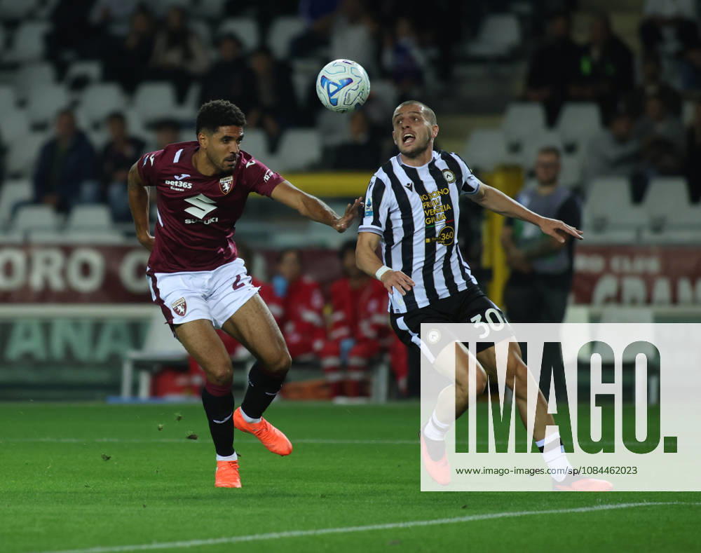 IPA89612231 - Saul Coco of Torino FC and Giorgi Chakvetadze of Udinese Calcio during the 2026–27 Italian Serie A soccer match between Torino FC and Udinese Calcio on October 12, 2026, at the Stadio Olimpico Grande Torino in Turin, Italy. Photo by Nderim Kaceli