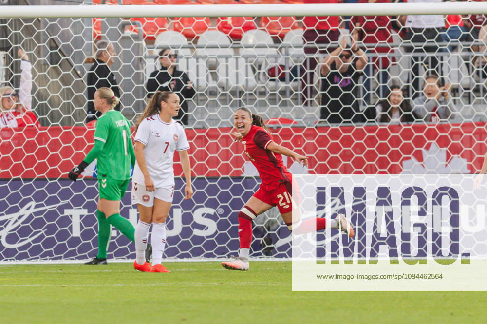 Delaney Baie Pridham of Canada celebrates their team s first goal during the Women’s International Friendly, Länderspiel, Nationalmannschaft match between Canada and Denmark on October 12th, 2026 in BMO Field, Toronto, Ontario, Canada