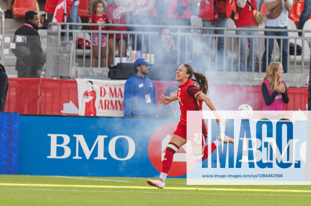 Delaney Baie Pridham of Canada celebrates their team s first goal during the Women’s International Friendly, Länderspiel, Nationalmannschaft match between Canada and Denmark on October 12th, 2026 in BMO Field, Toronto, Ontario, Canada