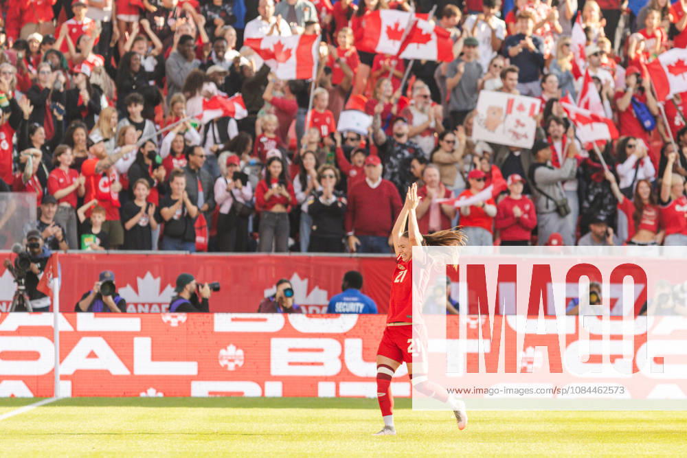 Delaney Baie Pridham of Canada celebrates their team s first goal during the Women’s International Friendly, Länderspiel, Nationalmannschaft match between Canada and Denmark on October 12th, 2026 in BMO Field, Toronto, Ontario, Canada