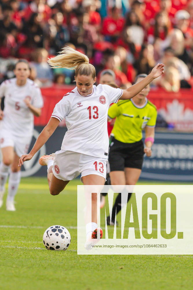 Olivia Holdt of Denmark scores their team s first goal during the Women’s International Friendly, Länderspiel, Nationalmannschaft match between Canada and Denmark on October 12th, 2026 in BMO Field, Toronto, Ontario, Canada