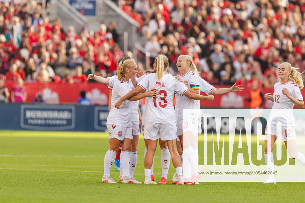Olivia Holdt of Denmark celebrates their team s first goal during the Women’s International Friendly, Länderspiel, Nationalmannschaft match between Canada and Denmark on October 12th, 2026 in BMO Field, Toronto, Ontario, Canada