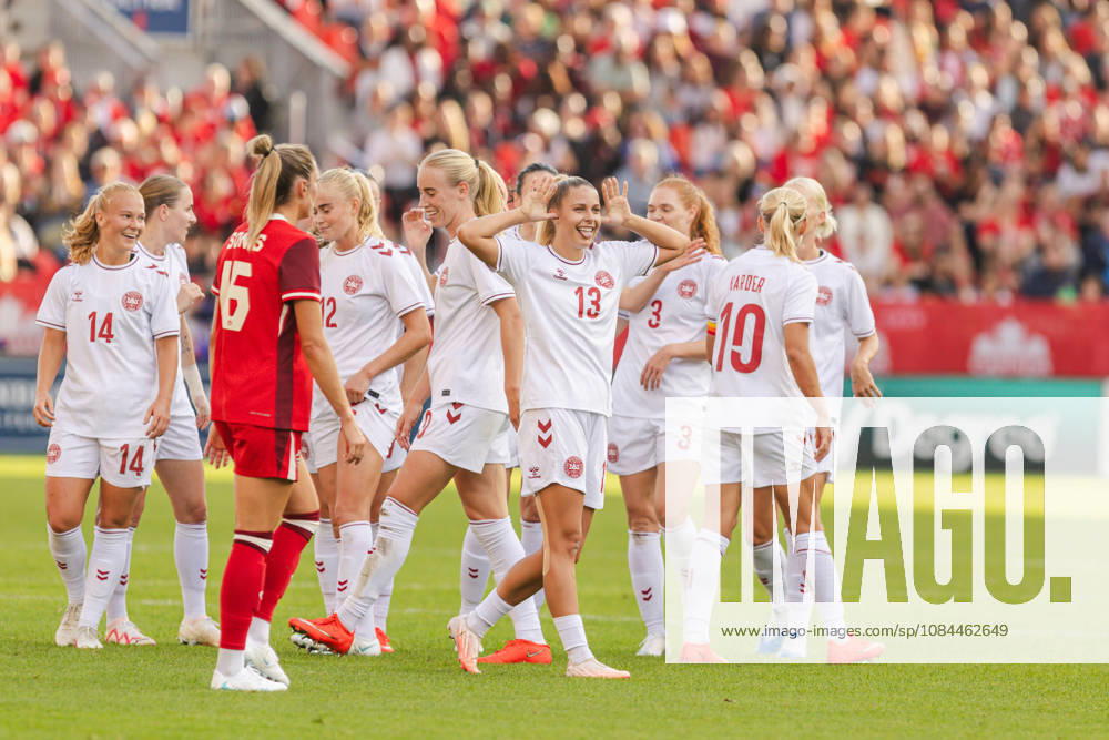 Olivia Holdt of Denmark celebrates their team s first goal during the Women’s International Friendly, Länderspiel, Nationalmannschaft match between Canada and Denmark on October 12th, 2026 in BMO Field, Toronto, Ontario, Canada