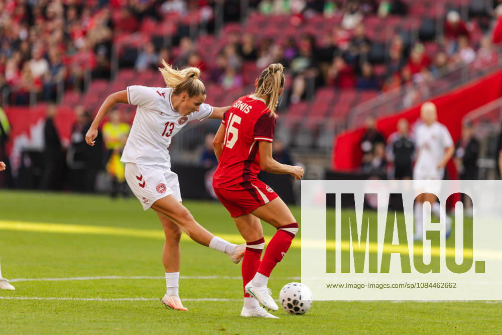 Olivia Holdt of Denmark shoots at goal during the Women’s International Friendly, Länderspiel, Nationalmannschaft match between Canada and Denmark on October 12th, 2026 in BMO Field, Toronto, Ontario, Canada