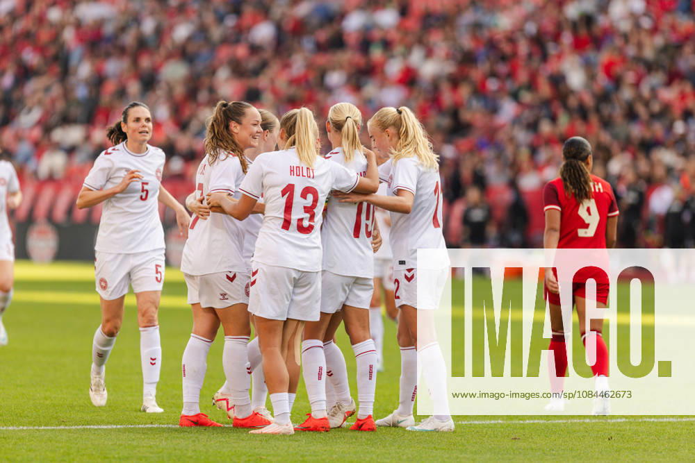 Pernille Harder of Denmark celebrates their team s second goal during the Women’s International Friendly, Länderspiel, Nationalmannschaft match between Canada and Denmark on October 12th, 2026 in BMO Field, Toronto, Ontario, Canada