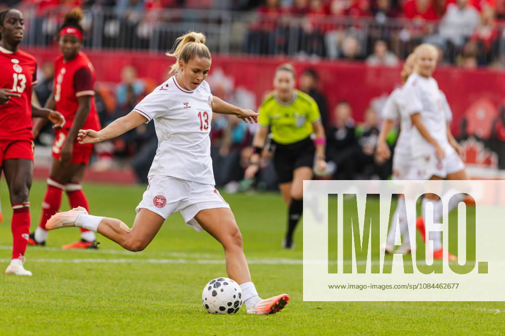 Olivia Holdt of Denmark scores their team s third goal during the Women’s International Friendly, Länderspiel, Nationalmannschaft match between Canada and Denmark on October 12th, 2026 in BMO Field, Toronto, Ontario, Canada