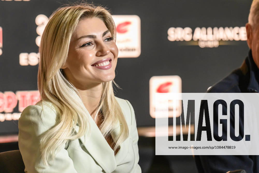 Pictured, from left: Boxer and model Tatjana Genrich (Atomweight), GER, Magdeburg, SES; first press conference ahead of the SES Boxing Gala on Saturday, November 14, 2026, at the Magdeburg Trade Fair, October 13, 2026,