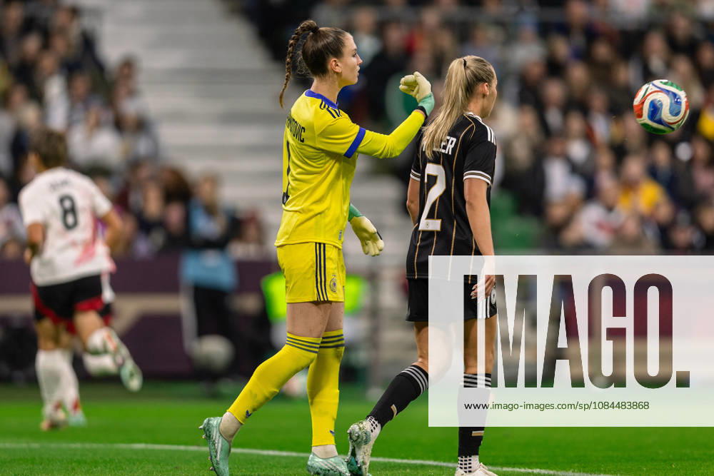 Soccer I Women s I 2026–2027 Season I Friendly Match I Germany vs. Japan I October 13, 2026 Ena Mahmutovic 1, Germany kicks the ball back after conceding a goal and looks frustrated at the Weserstadion in Bremen, Germany