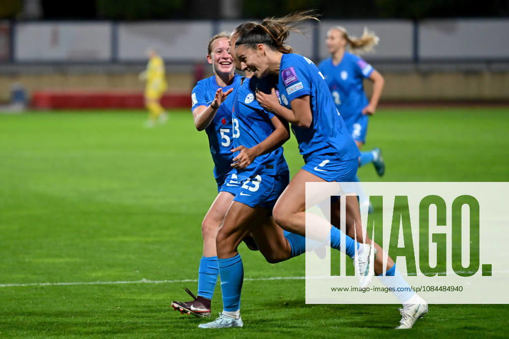 Maja Sternad of Slovenia (C) celebrate score during the UEFA Women’s European Qualifiers for 2027 World Cup Play-offs Round 1, 2nd leg match between Slovenia and Turkey at Sports Park Domzale, Domzale on October 13, 2026 in Domzale, Slovenia. (Photo by Igor Kupljenik Sports Press Photo).