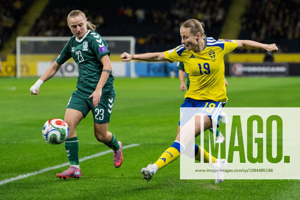 Loreta Rogaciova of Lithuania and Anna Anvegard of Sweden during the FIFA Women’s World Cup qualifying playoff soccer match between Sweden and Lithuania on October 13, 2026 in Stockholm. Photo by Jesper Zerman, BILDBYRÅN, code JZ JZ0769. soccer, football, soccer, World Cup qualifiers, FIFA Women’s World Cup qualifier, Sweden, Lithuania, women’s soccer, BBENG, Lithuania
