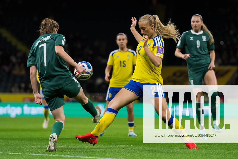 Ugne Lazdauskaite of Lithuania and Smilla Holmberg of Sweden during the FIFA Women’s World Cup qualifying playoff soccer match between Sweden and Lithuania on October 13, 2026 in Stockholm. Photo by Emma Wallskog, BILDBYRÅN, code EW JZ0769. soccer, football, soccer, World Cup qualifiers, FIFA Women’s World Cup qualifier, Sweden, Lithuania, women’s soccer, BBENG, Lithuania