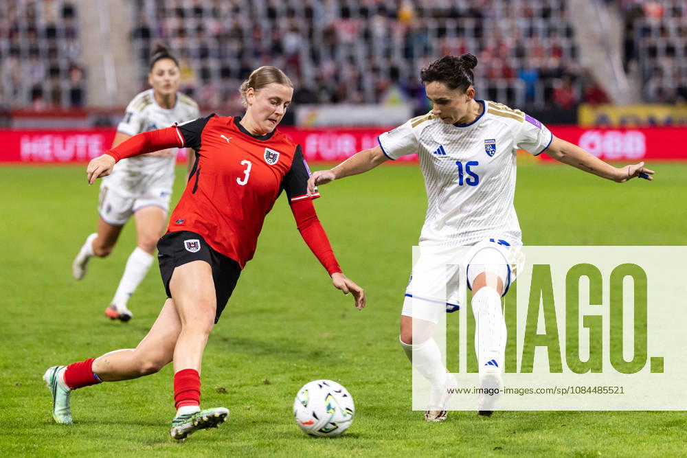 SOCCER - FIFA World Cup, WM, Weltmeisterschaft, Fussball 2027, quali, AUT vs KOS VIENNA,AUSTRIA,13.OCT.26 - SOCCER - FIFA Women s World Cup 2027, european qualifiers, OEFB international match, Länderspiel, Nationalmannschaft Austria vs Kosovo. Image shows Sarah Gutmann (AUT) and Marigone Tahiri (KOS). GEPAxpictures Rauthner