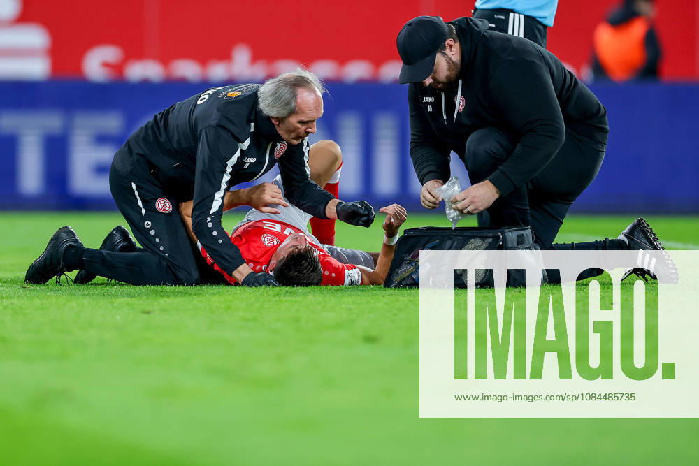 Soccer, 3rd Division, Rot Weiss Essen vs. SC Fortuna Köln, Hafenstraße Stadium, Matchday 9, 2026–27 Season. Semir Telalovic (RWE 17) requires medical attention due to an injury. DFB regulations prohibit any use of photographs as image sequences and or quasi-video. North Rhine-Westphalia, Germany