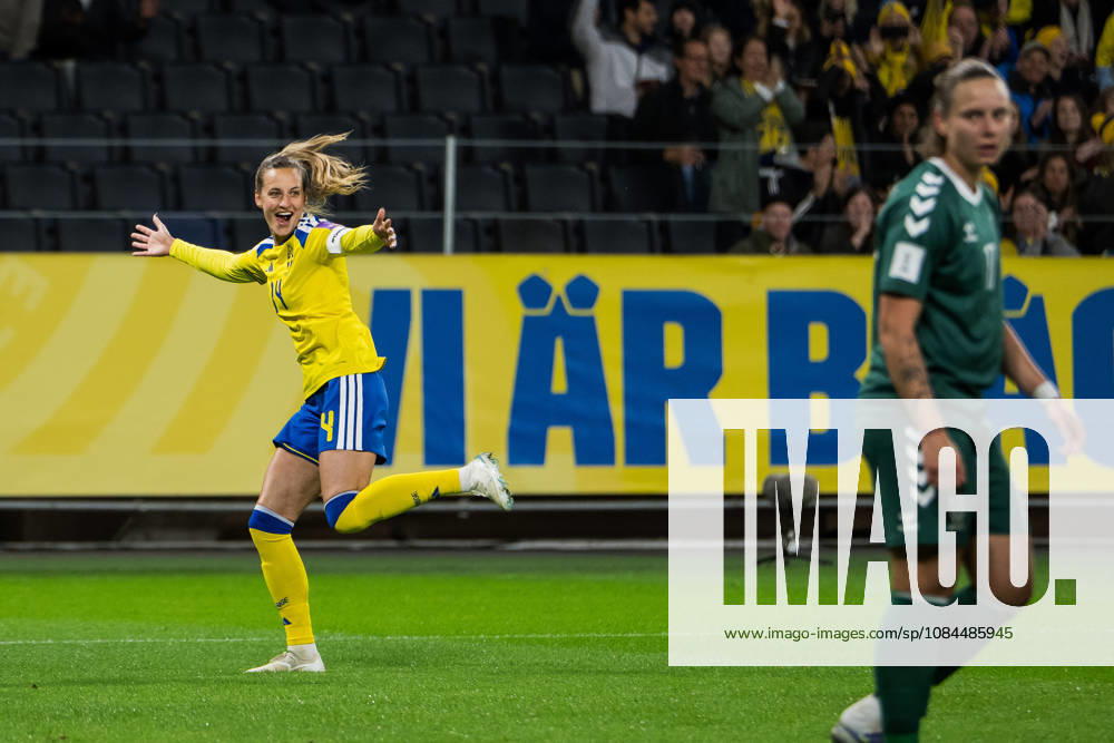 Nathalie Björn of Sweden celebrates after scoring the 1-0 goal during the FIFA Women’s World Cup qualifying playoff soccer match between Sweden and Lithuania on October 13, 2026 in Stockholm. Photo by Jesper Zerman, BILDBYRÅN, code JZ JZ0769; soccer, football, soccer, World Cup qualifiers, FIFA Women’s World Cup qualifier, Sweden, Lithuania, women’s soccer, celebration