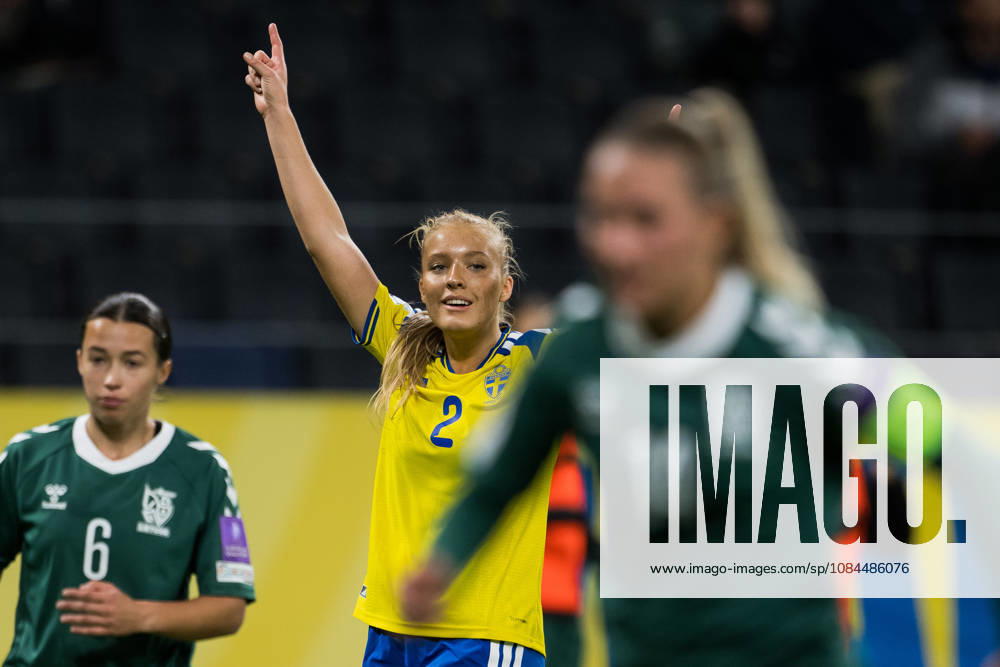 Smilla Holmberg of Sweden celebrates after scoring the 3-0 goal during the FIFA Women’s World Cup qualifying playoff soccer match between Sweden and Lithuania on October 13, 2026 in Stockholm. Photo by Jesper Zerman, BILDBYRÅN, code JZ JZ0769. soccer, football, World Cup qualifier, FIFA Women’s World Cup qualifier, Sweden, Lithuania, women’s soccer, celebration