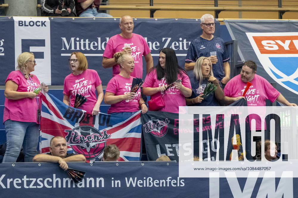 ENBL 2026–2027 Syntainics MBC vs. Bristol Flyers Weissenfels, Germany, October 13, 2026 Pictured: Bristol Flyers fans who traveled to the game Weissenfels City Hall, Saxony-Anhalt, Germany