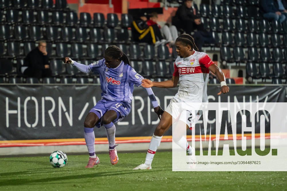 Soccer 3rd Division, VfB Stuttgart U23 vs. TSG Hoffenheim II, from left: Blessing Makanda 17, TSG Hoffenheim II vs. Joyeux Masanka Bungi 24, VfB Stuttgart II vs. Aspach