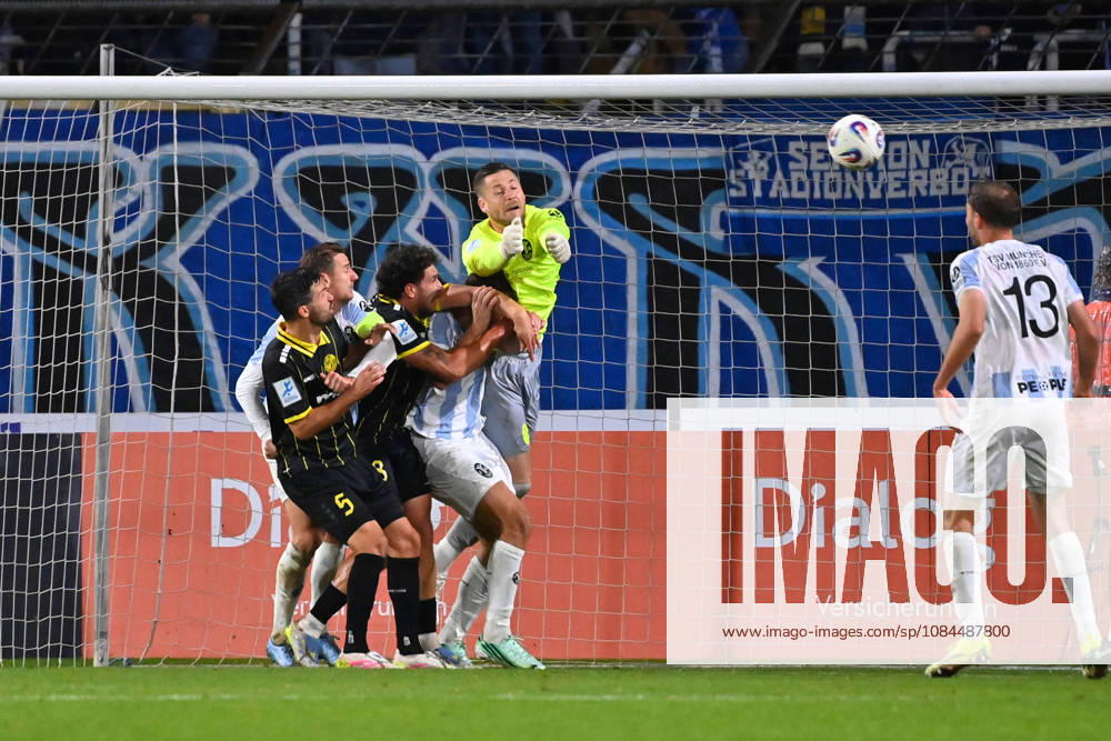 Goalkeeper Vitus EICHER of TSV 1860 Munich makes a save; save; action in the penalty area, Soccer, Bavarian Regional League, 2026–2027 season, Matchday 26–27, 12th match, TSV 1860 Munich vs. SpVgg Bayreuth on October 12, 2026, at Grünwalder Stadion in Munich