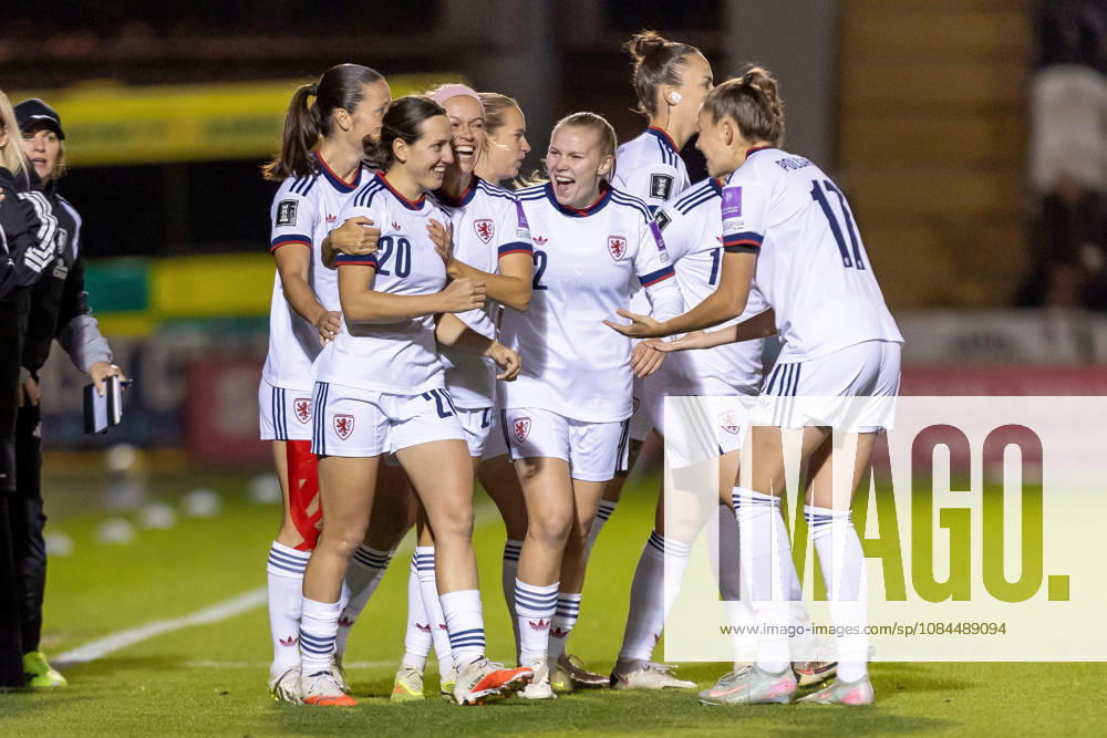 Scotland Women v Czech Republic Women, FIFA Women s World UEFA Cup, Play Off Semi Final GOAL! 0-1 Sabina StÅiÅ¾ova of Czechia celebrates with team mates following an early goal during the FIFA Women s World UEFA Cup Qualifying 1st round 2nd leg Semi Final Play Off. Scotland vs Czechia, Marbill Coaches Stadium, Paisley, Renfrewshire, Scotland, 13 October 2026 Paisley Marbill Coaches Stadium Renfrewshire Scotland Editorial use only ,