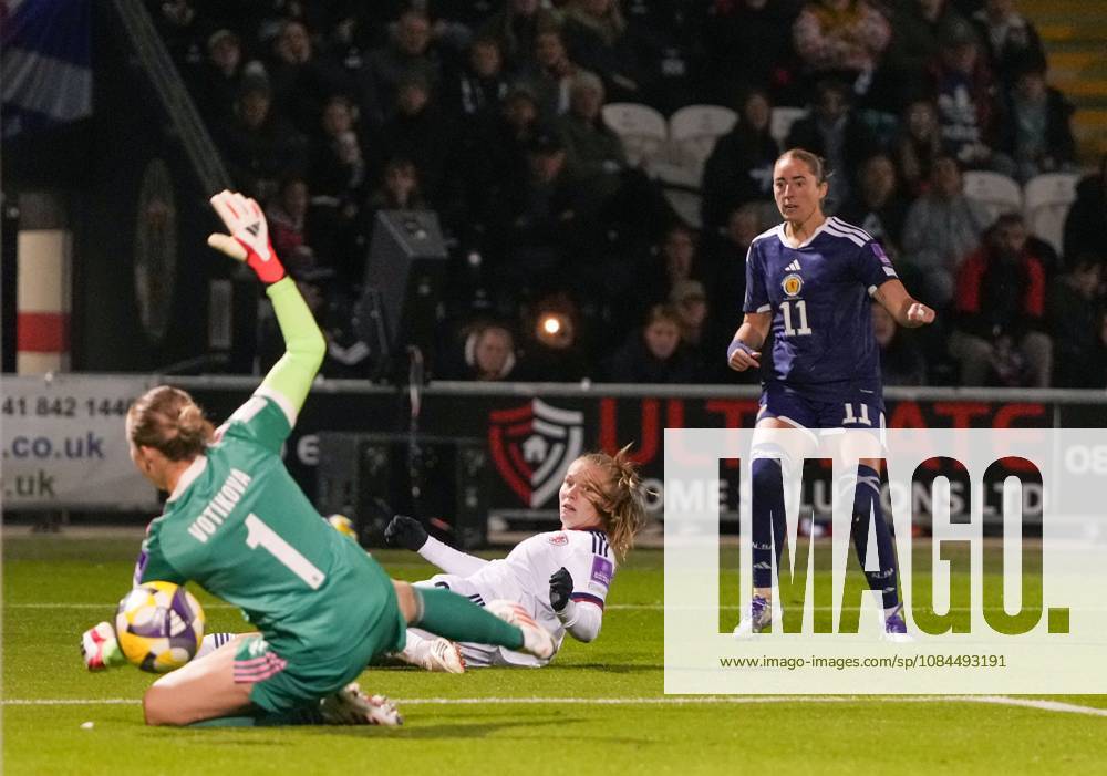 Kathleen McGovern of Scotland scores to tie the game 2-2 (Agg. 4-2). Scotland Women v Czechia, Women s European World Cup Qualifier, Football, The Marbill Coaches Stadium, Paisley, Scotland, UK - 13 Oct 2026Paisley The Marbill Coaches Stadium Scotland United Kingdom
