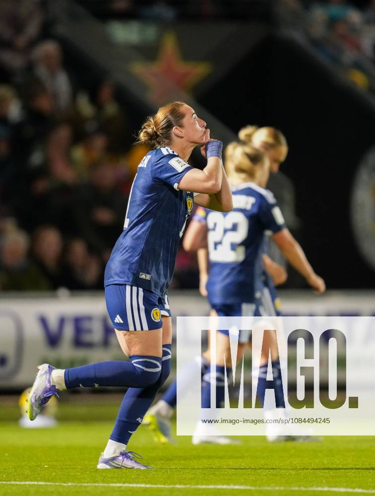 Kathleen McGovern of Scotland celebrates scoring to tie the game 2-2 (Agg. 4-2). Scotland Women v Czechia, Women s European World Cup Qualifier, Football, The Marbill Coaches Stadium, Paisley, Scotland, UK - 13 Oct 2026Paisley The Marbill Coaches Stadium Scotland United Kingdom