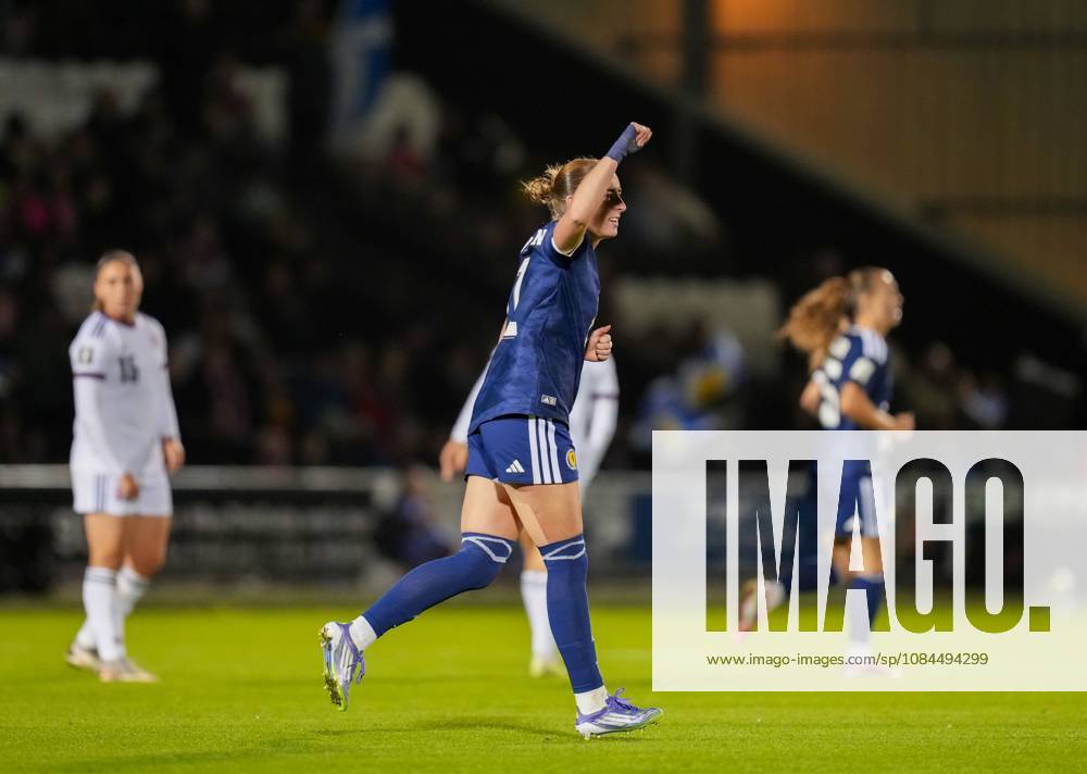 Kathleen McGovern of Scotland celebrates scoring to tie the game 2-2 (Agg. 4-2). Scotland Women v Czechia, Women s European World Cup Qualifier, Football, The Marbill Coaches Stadium, Paisley, Scotland, UK - 13 Oct 2026Paisley The Marbill Coaches Stadium Scotland United Kingdom