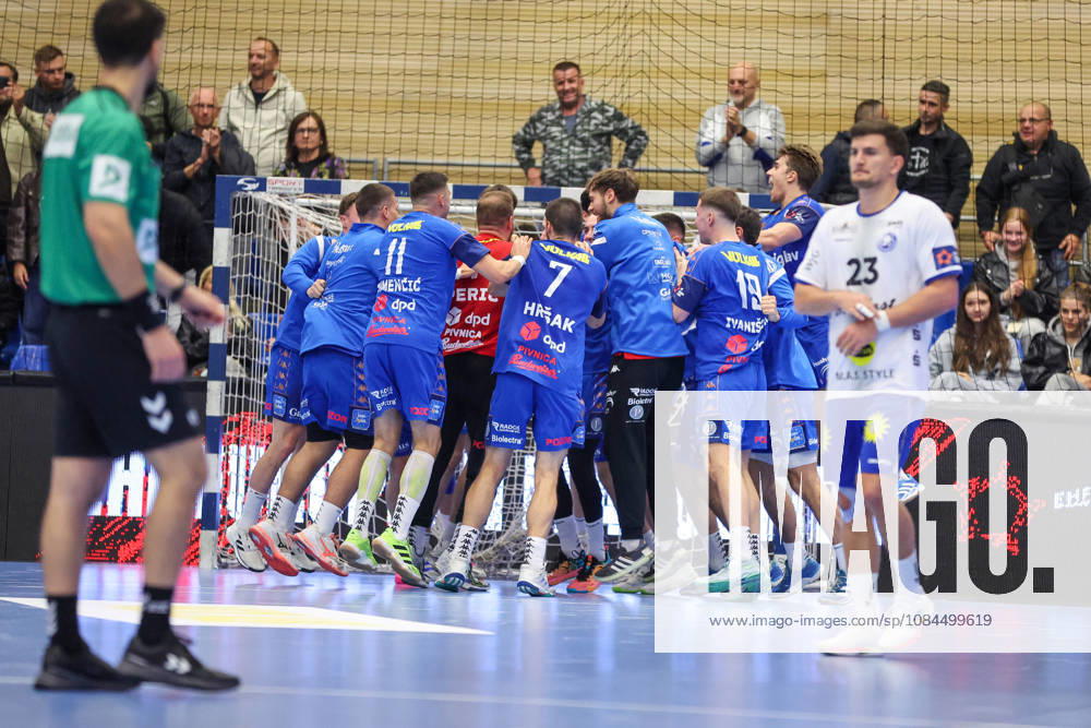 MRK Sesvete Triglav osiguranje v Bergischer HC - EHF European League Men Group Phase ZAGREB, CROATIA - OCTOBER 13: Players of MRK Sesvete Triglav celebrate after a win during the EHF European League Men Group Phase match between MRK Sesvete Triglav osiguranje v Bergischer HC at High School Jelkovec on October 13, 2026 in Zagreb, Croatia. MatijaxHabljak PIXSELL