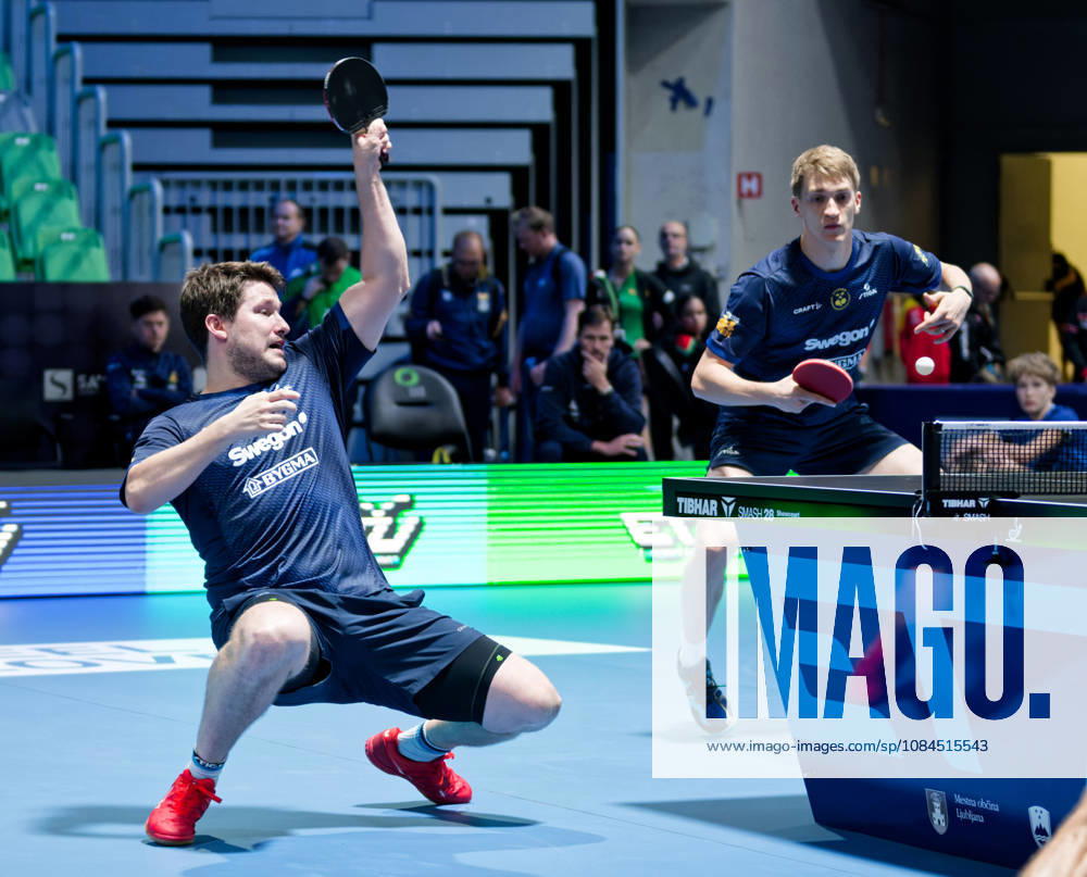 Kristian Karlsson and Anton Kallberg of Sweden (photo ms5371) at the 2026 European Table Tennis Championships in Ljubljana LJUBLJANA, SLOVENIA, OCTOBER 14, 2026 Kristian Karlsson and Anton Kallberg of Sweden (photo ms5371) in action at the European Table Tennis Championships at Stozice Arena in Ljubljana, Slovenia; Ljubljana, Stozice Arena, Slovenia