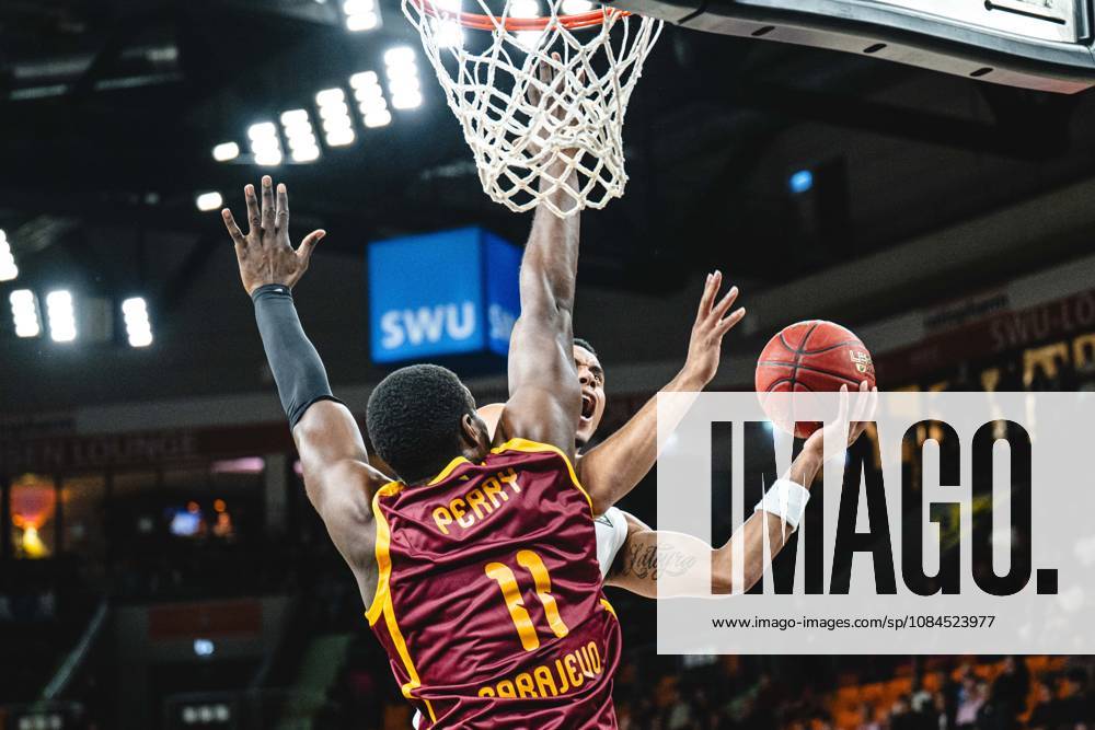 Reginald Perry of KK Bosna BH Telecom Sarajevo and Jaylen Sims of ratiopharm ulm battle for the ball during the Basketball Eurocup game between ratiopharm ulm and BOSNA BH Telecom Sarajevo at ratiopharm Arena on October 14, 2026 in Neu Ulm, Germany. Photo by Harry Langer, DeFodi Images