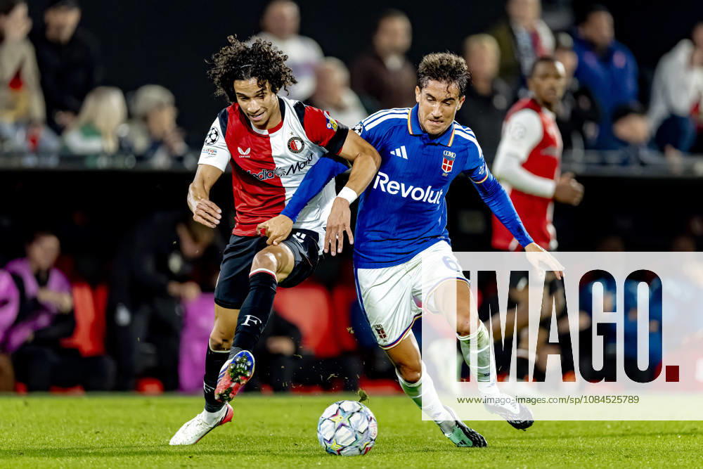 ROTTERDAM: Feyenoord midfielder Gjivai Zechiël and Como defender Kaiki Bruno during the UEFA Champions League match between Feyenoord and Como at De Kuip on October 14, 2026, in Rotterdam, the Netherlands. Photo by DeFodi Images
