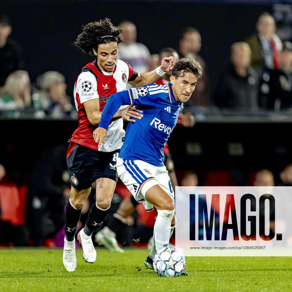 ROTTERDAM: Feyenoord midfielder Gjivai Zechiël and Como defender Kaiki Bruno during the UEFA Champions League match between Feyenoord and Como at De Kuip on October 14, 2026, in Rotterdam, Netherlands. Photo by DeFodi Images