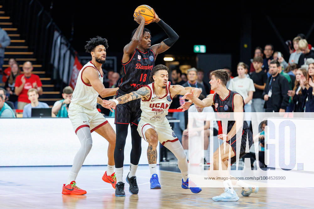 Kaiser Gates, UCAM Murcia, 04; Trevon Scott, BMA365 Bamberg Baskets, 13; Jonah Radebaugh, UCAM Murcia, 12; Richard Balint, BMA365 Bamberg Baskets, 11; BMA365 Bamberg Baskets vs. UCAM Murcia, Basketball, Basketball Champions League, Matchday 3, October 14, 2026 BMA365 Bamberg Baskets vs. UCAM Murcia, Basketball, Basketball Champions League, Matchday 3, October 14, 2026 Bamberg