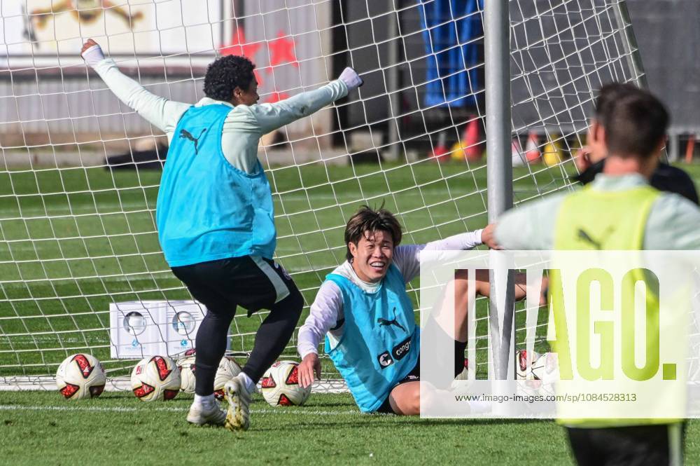 Joel, Chima, Fujita, Tomoya, and Ando Pauli celebrate; Germany; Hamburg; training facility on Kollaustrasse; soccer; 2. Bundesliga; FC St. Pauli