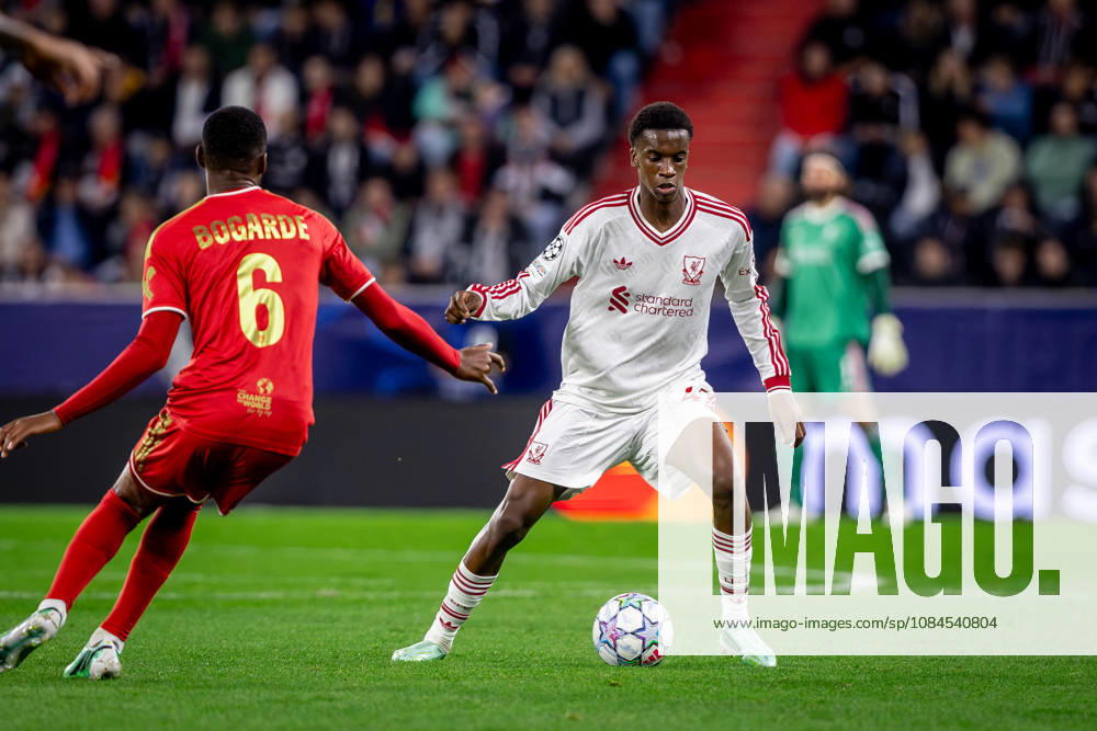 LASK - LIVERPOOL Trey Nyoni of Liverpool and Krystof Danek of LASK during the matchday 2 of League phase round of UEFA Champions league football match between LASK and Liverpool FC at Oberosterreich Arena. Linz, Austria