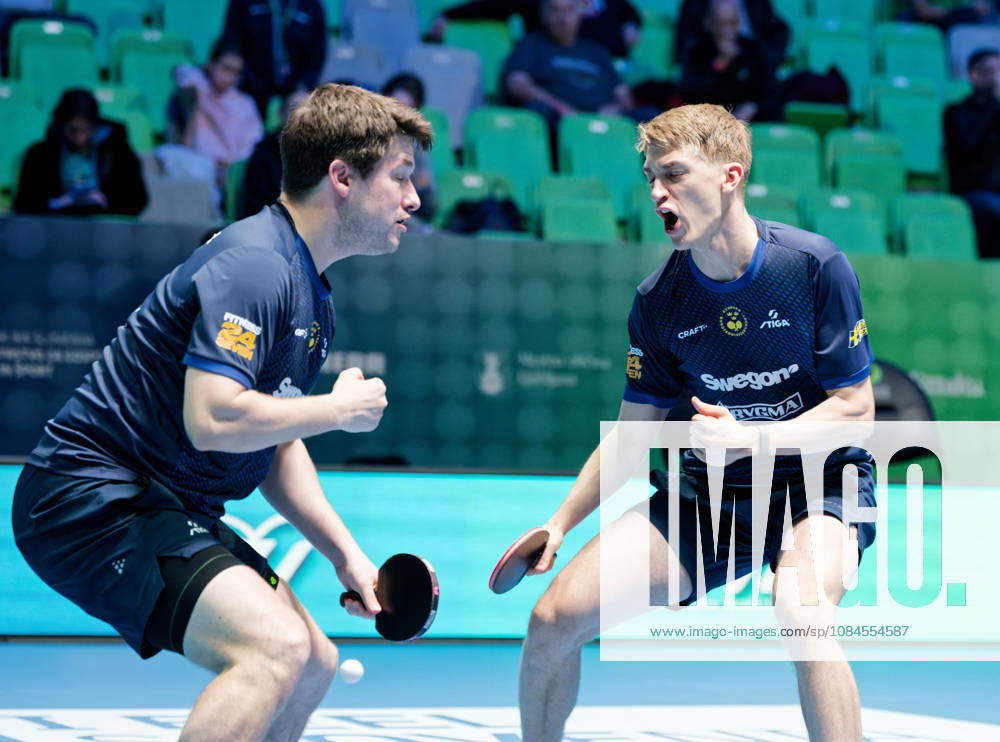 Kristian Karlsson and Anton Kallberg of Sweden (photo ms6262b) at the European Table Tennis Championships in Ljubljana, Slovenia LJUBLJANA, SLOVENIA OCTOBER 15, 2026 Kristian Karlsson and Anton Kallberg of Sweden (photo ms6262b) advance to the semifinals of the European Table Tennis Championships at the Stozice Arena in Ljubljana, Slovenia Ljubljana Stozice Arena Slovenia
