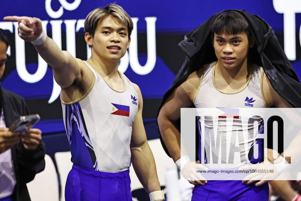Carlos Edriel Yulo, PHI, during podium training at the 2026 World Championships in Rotterdam on October 15, 2026