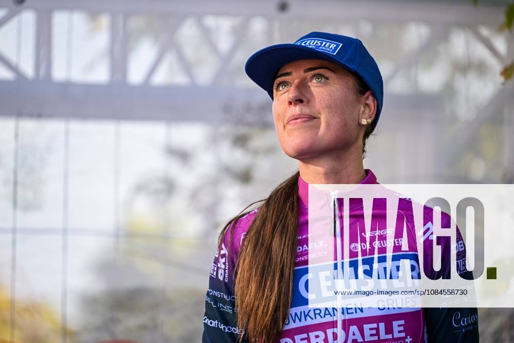 Netherlands Denise Betsema celebrates on the podium after the women elite race of the Kermiscross cyclocross cycling event, on Thursday 15 October 2026, in Ardooie. DAVIDxPINTENS x189892275x